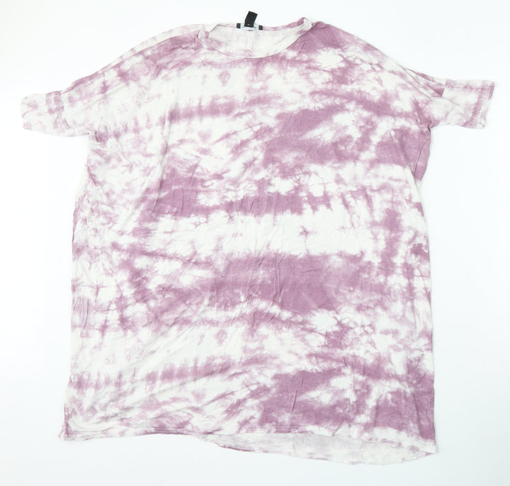 New Look Womens Purple Geometric Viscose Basic T-Shirt Size 10 Round Neck
