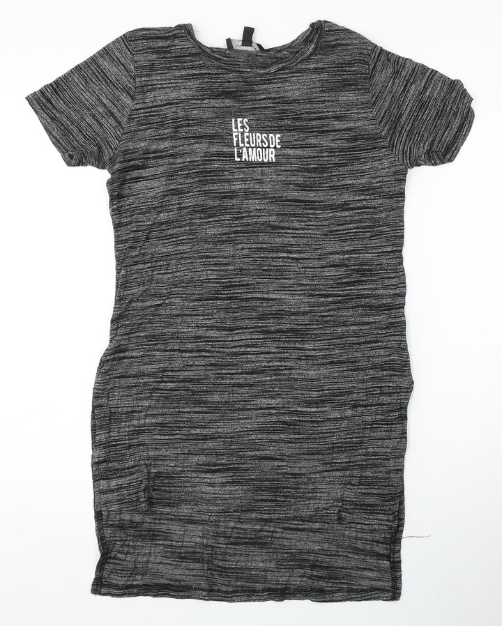 Atmosphere Womens Grey Striped Viscose Basic T-Shirt Size 10 Round Neck