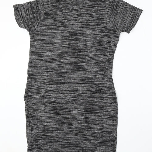Atmosphere Womens Grey Striped Viscose Basic T-Shirt Size 10 Round Neck