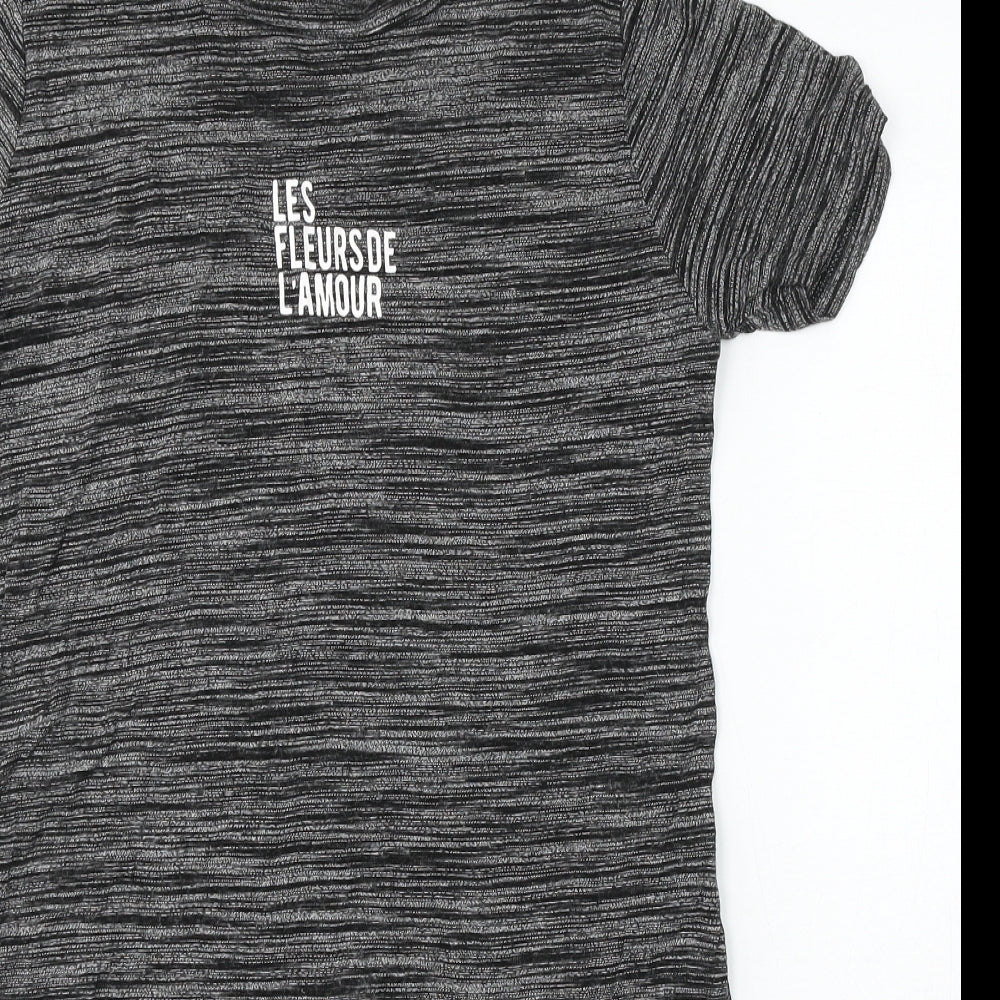 Atmosphere Womens Grey Striped Viscose Basic T-Shirt Size 10 Round Neck