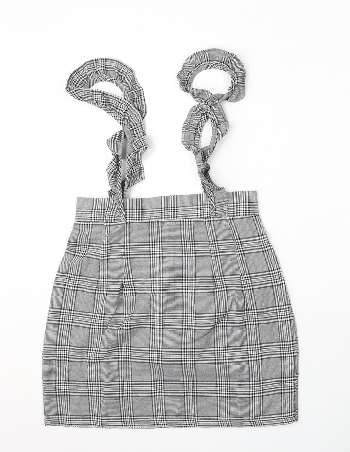 Preworn Womens Grey Plaid Polyester A-Line Skirt Size S
