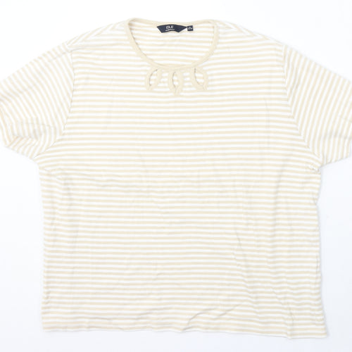 Isle Essentials Womens Beige Round Neck Striped Cotton Pullover Jumper Size XL