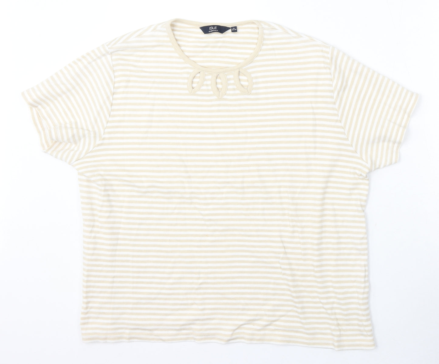 Isle Essentials Womens Beige Round Neck Striped Cotton Pullover Jumper Size XL
