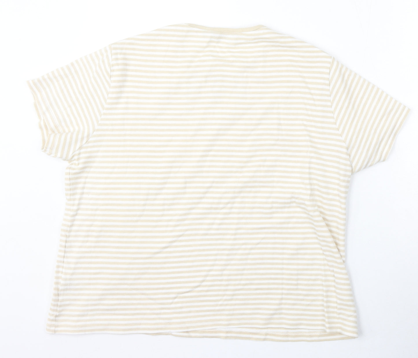 Isle Essentials Womens Beige Round Neck Striped Cotton Pullover Jumper Size XL