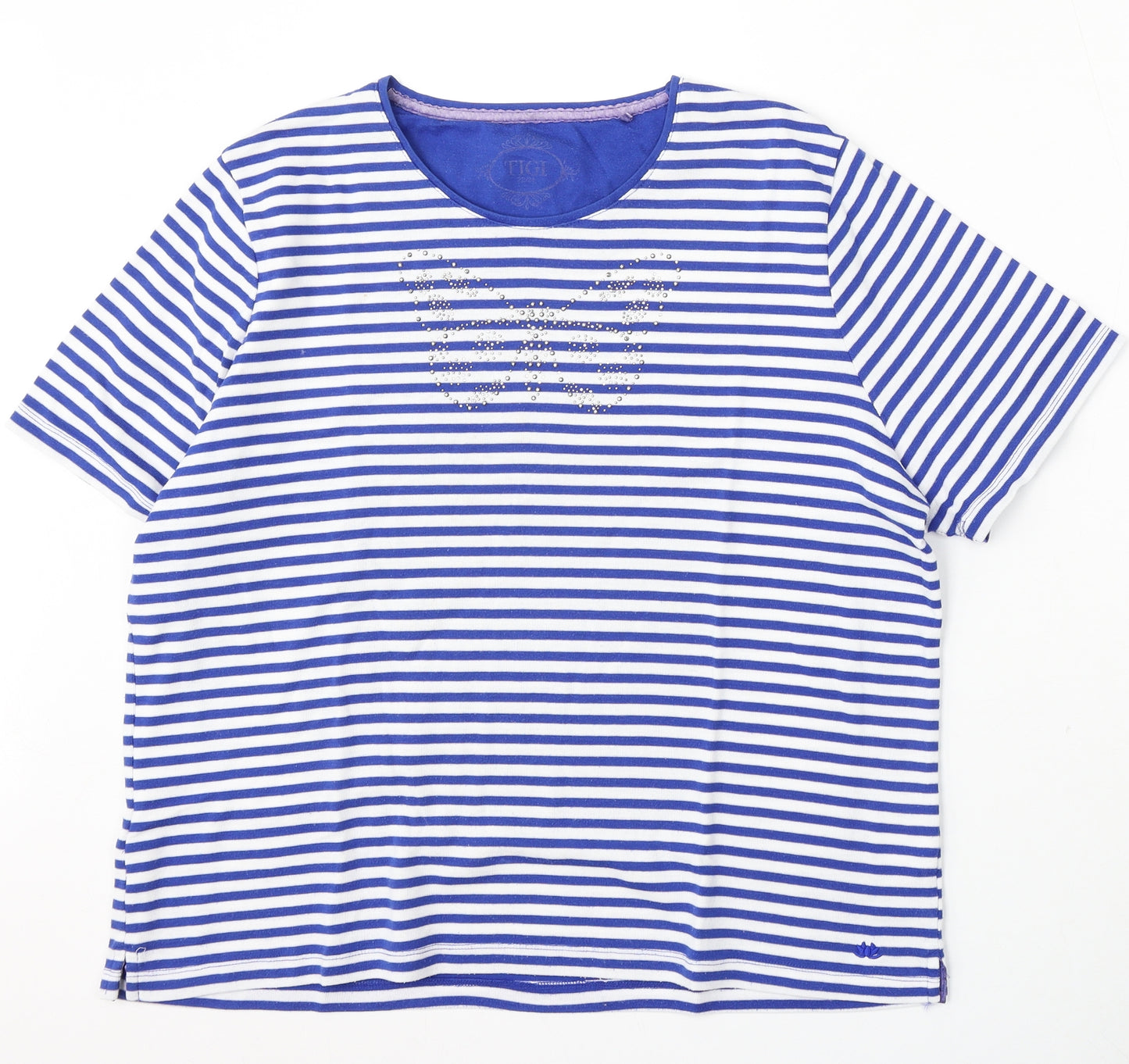 TIGL Womens Blue Round Neck Striped Polyester Pullover Jumper Size 22