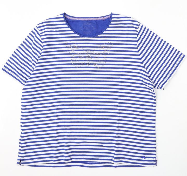 TIGL Womens Blue Round Neck Striped Polyester Pullover Jumper Size 22