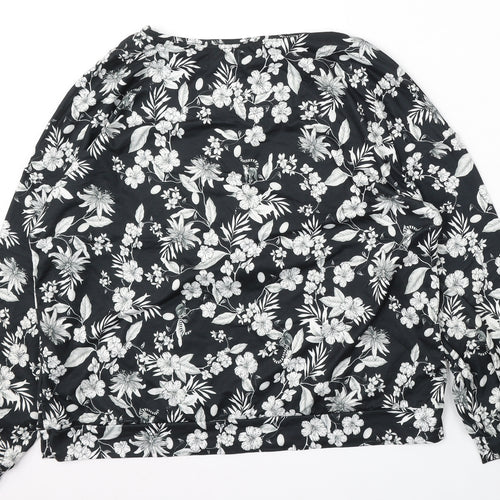 Primark Womens Black Round Neck Floral Polyester Pullover Jumper Size L