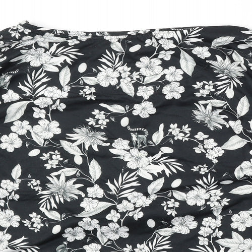 Primark Womens Black Round Neck Floral Polyester Pullover Jumper Size L