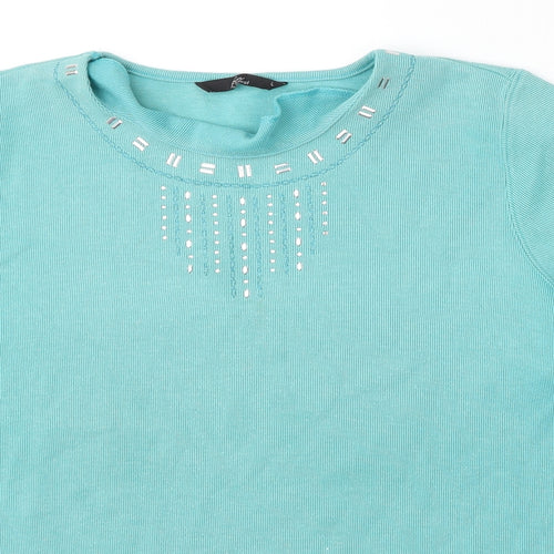 BM Womens Blue Round Neck  Polyester Pullover Jumper Size L