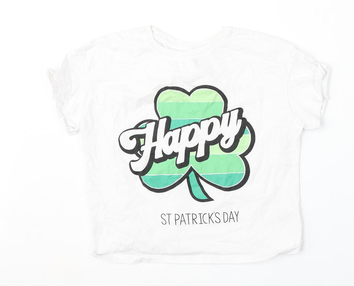 Dunnes Stores Girls White  Cotton Basic T-Shirt Size 10-11 Years Round Neck  - St patrick's day