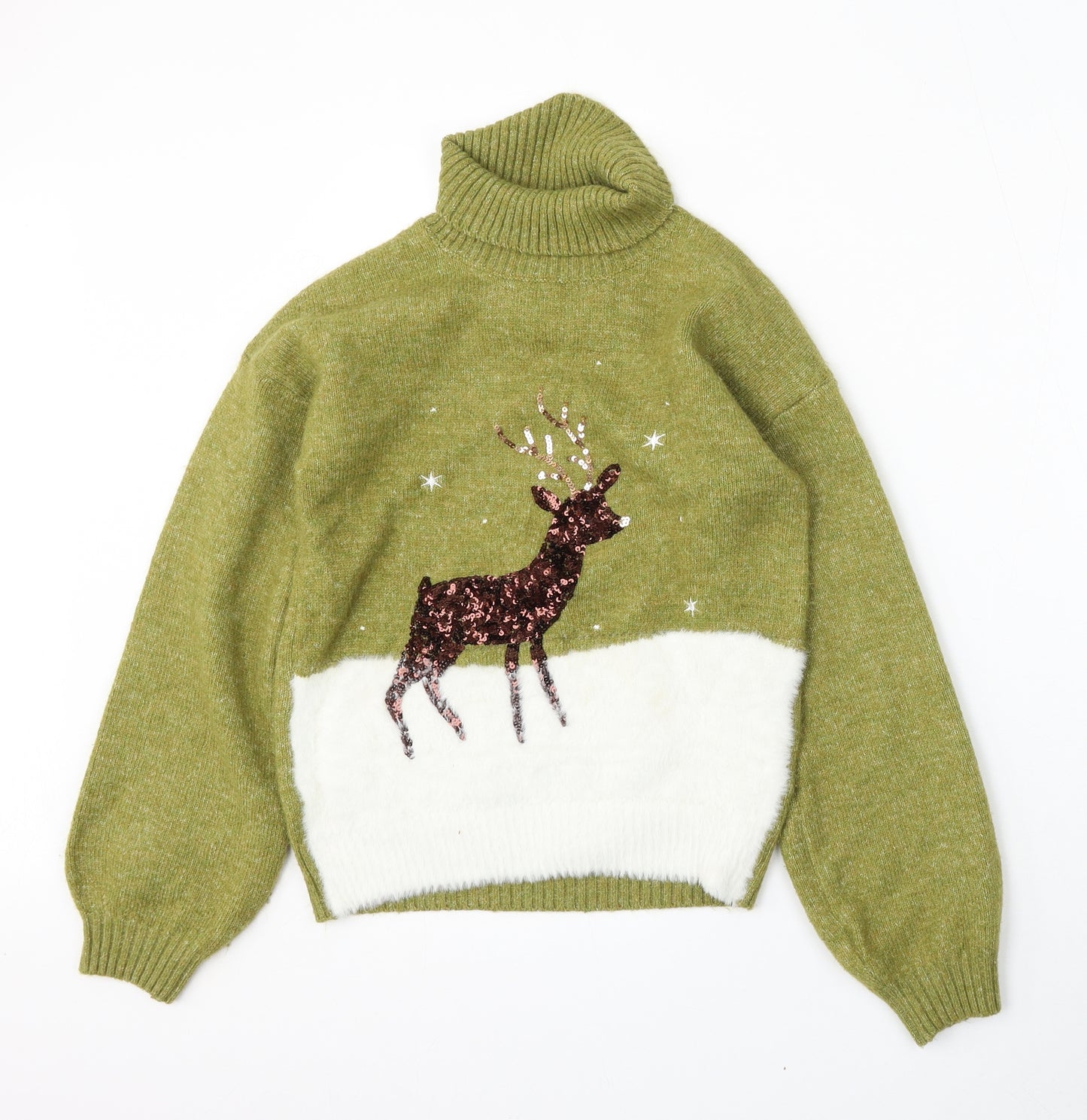 TU Girls Green Mock Neck  Acrylic Pullover Jumper Size 12 Years