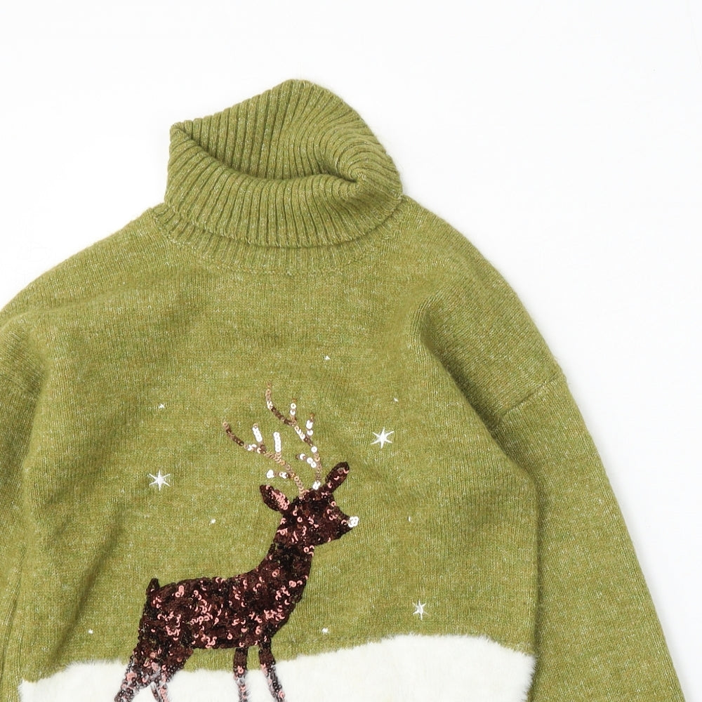 TU Girls Green Mock Neck  Acrylic Pullover Jumper Size 12 Years