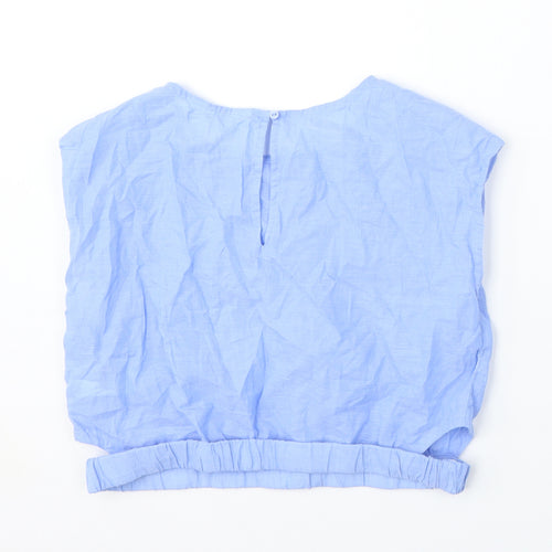 H&M Girls Blue  Cotton Basic Blouse Size 11-12 Years Round Neck
