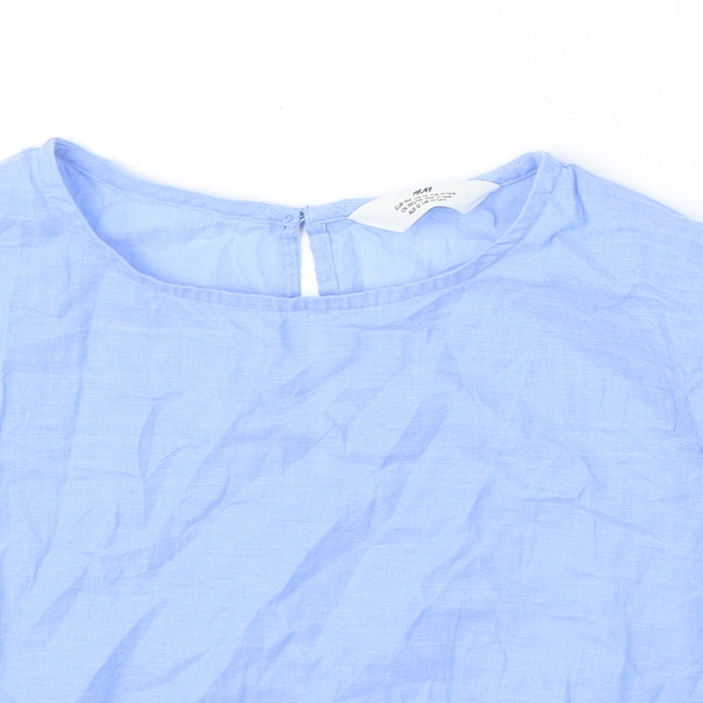 H&M Girls Blue  Cotton Basic Blouse Size 11-12 Years Round Neck
