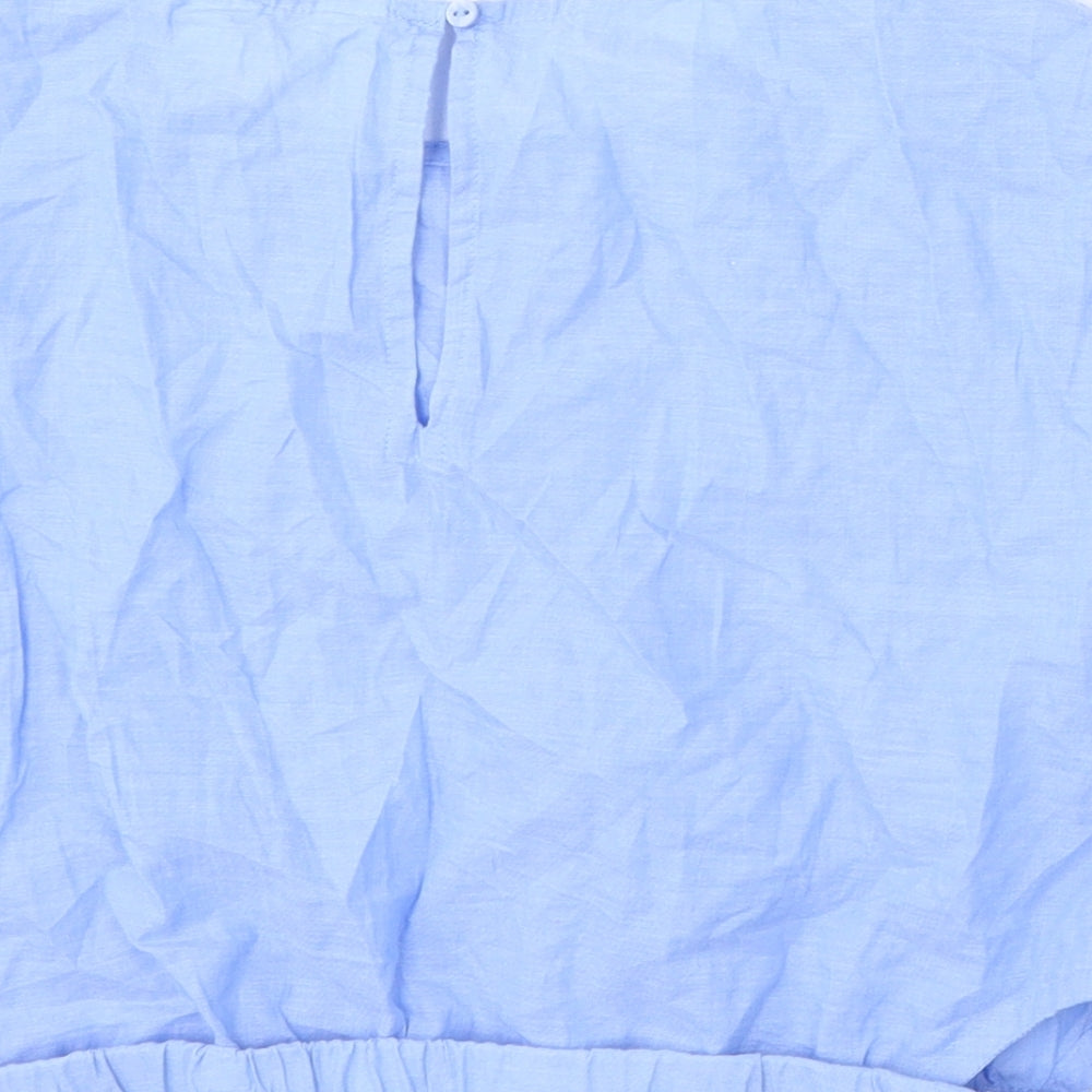 H&M Girls Blue  Cotton Basic Blouse Size 11-12 Years Round Neck