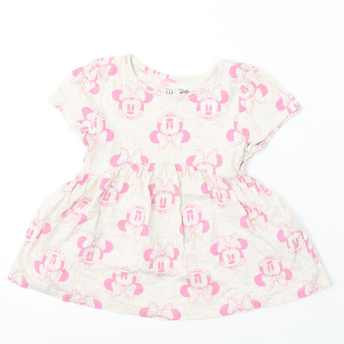 Baby GAP Girls Beige Geometric Cotton Skater Dress  Size 2 Years  Round Neck  - Disney