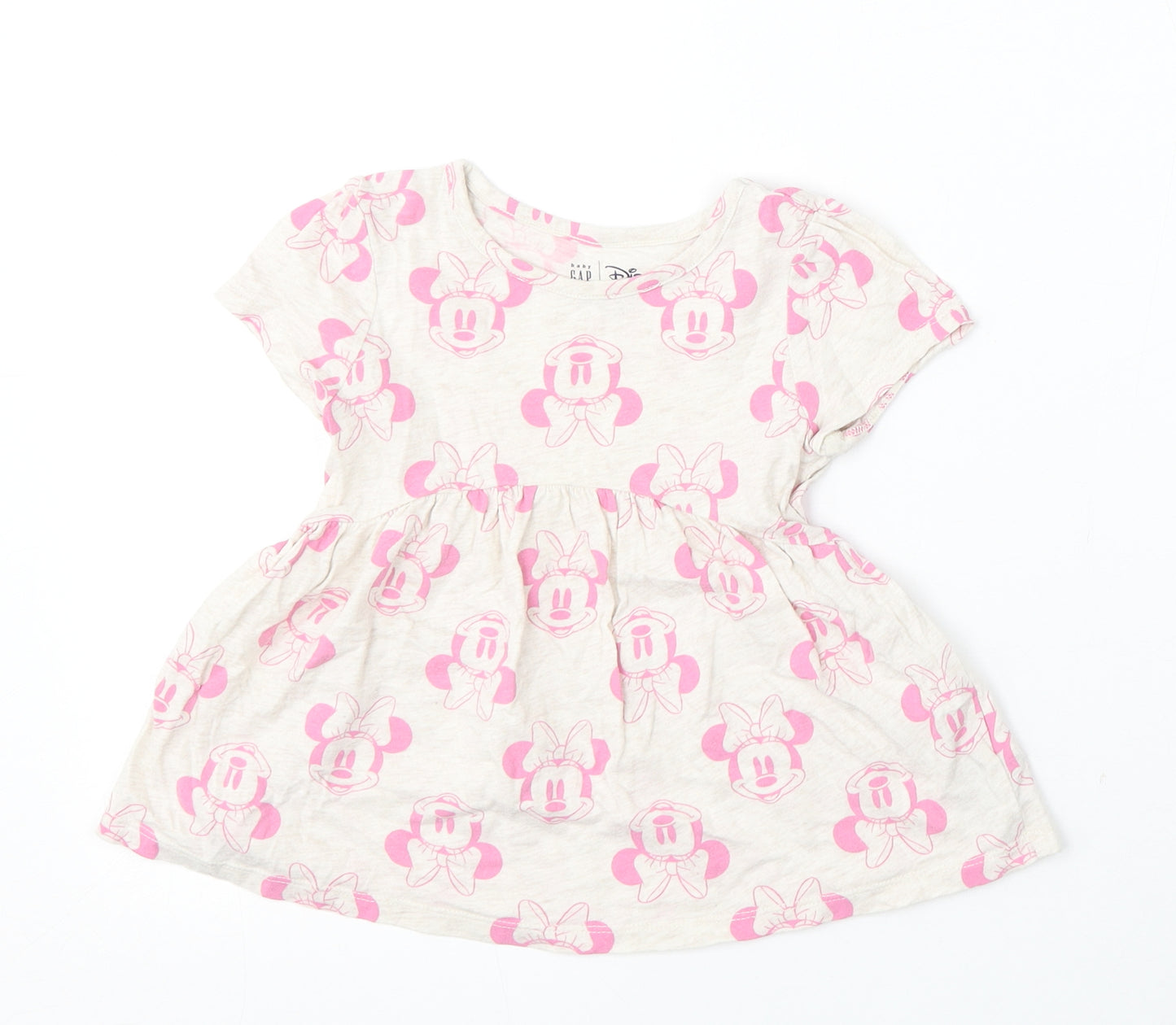 Baby GAP Girls Beige Geometric Cotton Skater Dress  Size 2 Years  Round Neck  - Disney