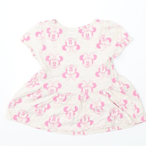 Baby GAP Girls Beige Geometric Cotton Skater Dress  Size 2 Years  Round Neck  - Disney
