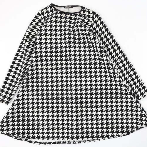 MissLook Womens Multicoloured Houndstooth Polyester Skater Dress  Size S  Round Neck