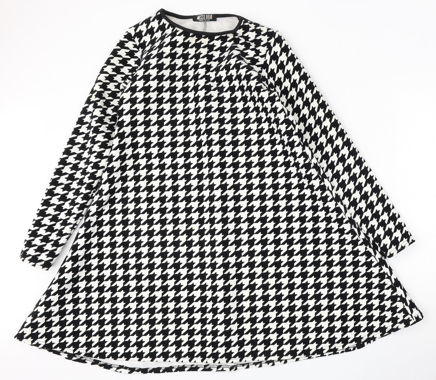MissLook Womens Multicoloured Houndstooth Polyester Skater Dress  Size S  Round Neck