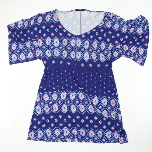 Very Womens Blue Geometric Viscose Sheath  Size 12  Round Neck