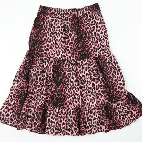 Topshop Womens Pink Animal Print Cotton Skater Skirt Size 12