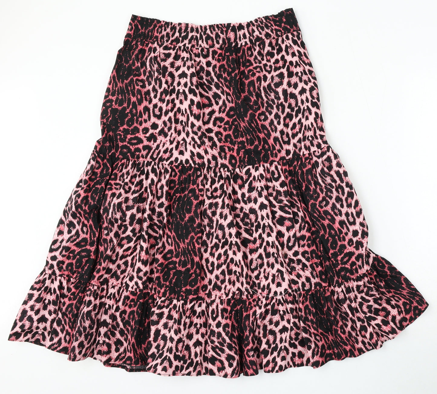 Topshop Womens Pink Animal Print Cotton Skater Skirt Size 12