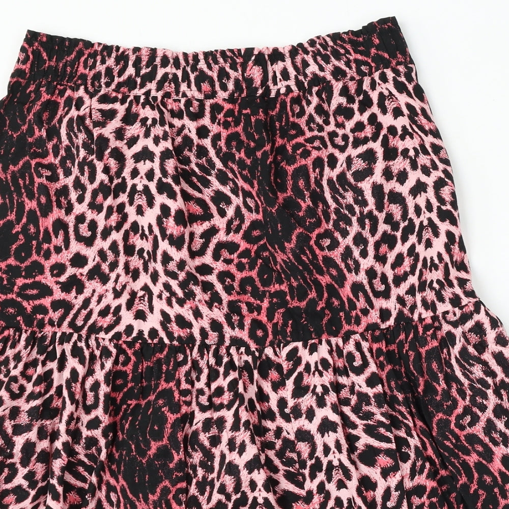 Topshop Womens Pink Animal Print Cotton Skater Skirt Size 12