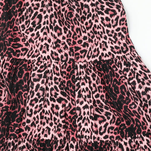 Topshop Womens Pink Animal Print Cotton Skater Skirt Size 12