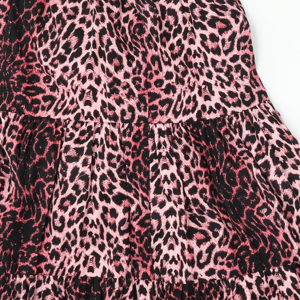 Topshop Womens Pink Animal Print Cotton Skater Skirt Size 12