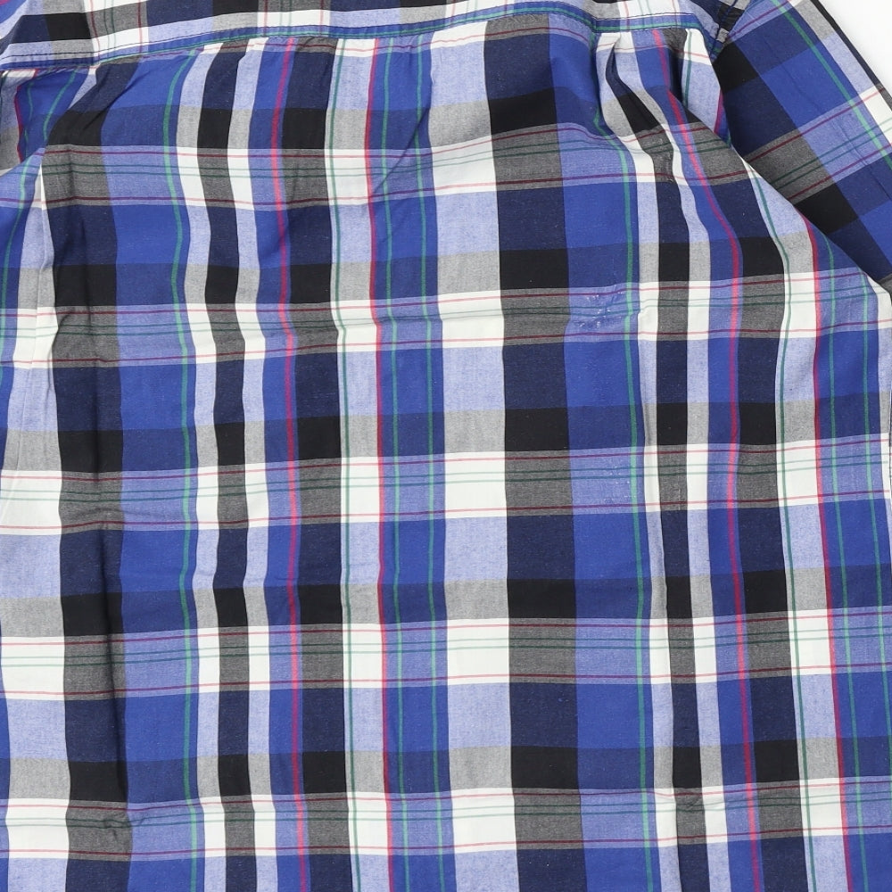 cargoquay Mens Blue Plaid Cotton  Button-Up Size L Collared Button
