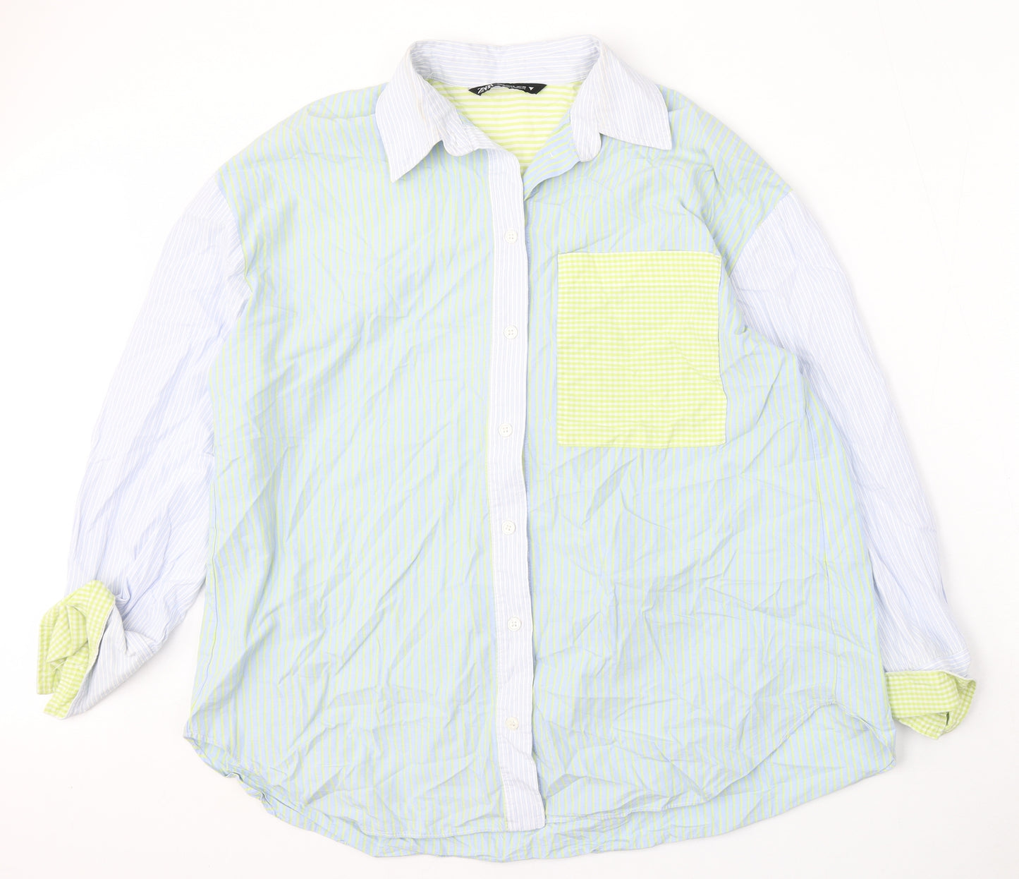 Zara Womens Multicoloured Striped Cotton Basic Button-Up Size S Collared