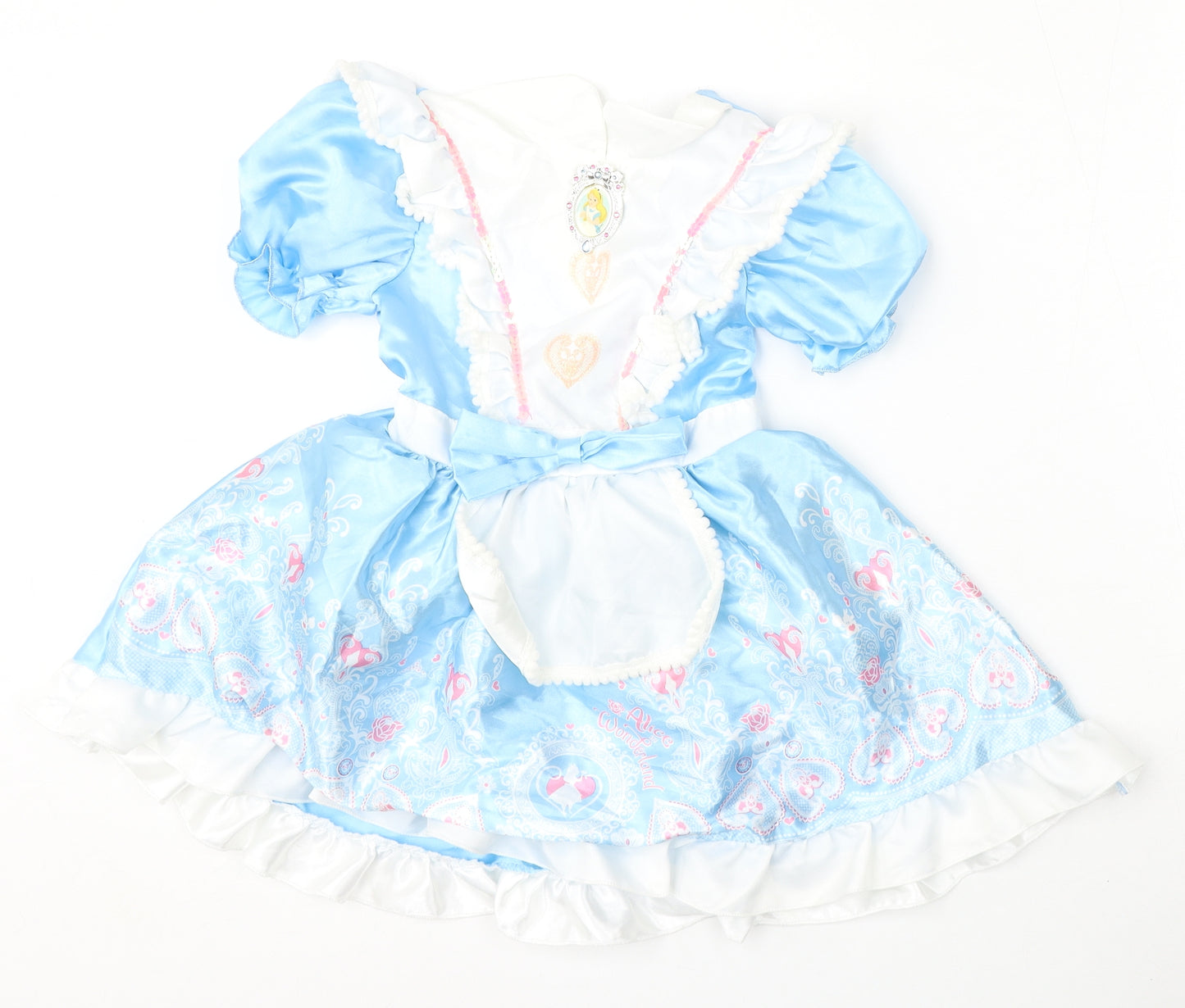 Disney Girls Blue  Polyester Skater Dress  Size 5-6 Years  Round Neck Hook & Eye