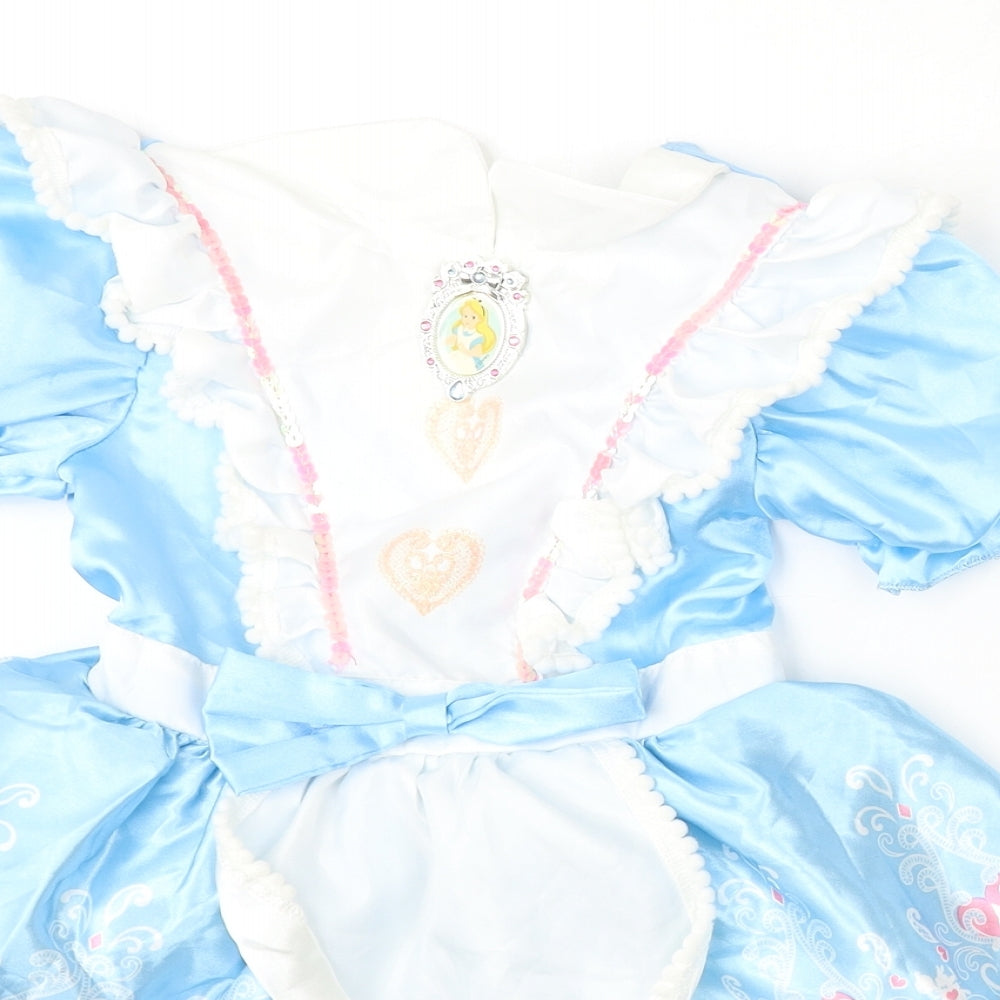 Disney Girls Blue  Polyester Skater Dress  Size 5-6 Years  Round Neck Hook & Eye