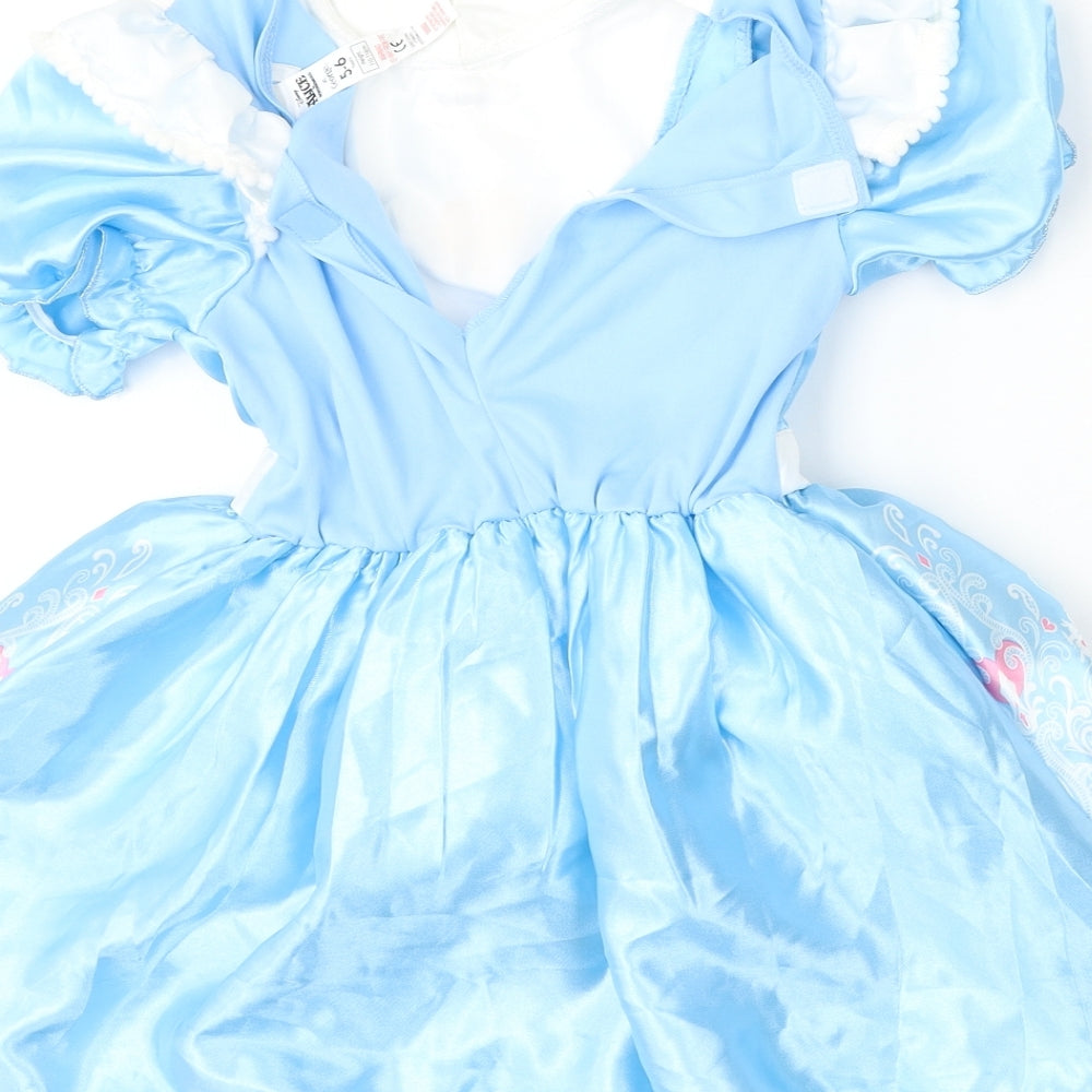 Disney Girls Blue  Polyester Skater Dress  Size 5-6 Years  Round Neck Hook & Eye