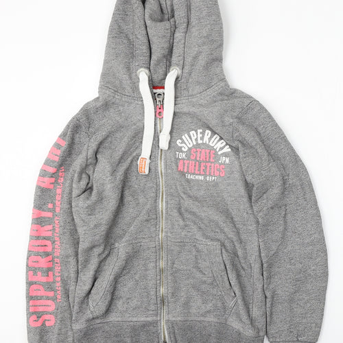 Superdry Womens Grey  Cotton Full Zip Hoodie Size M  Zip
