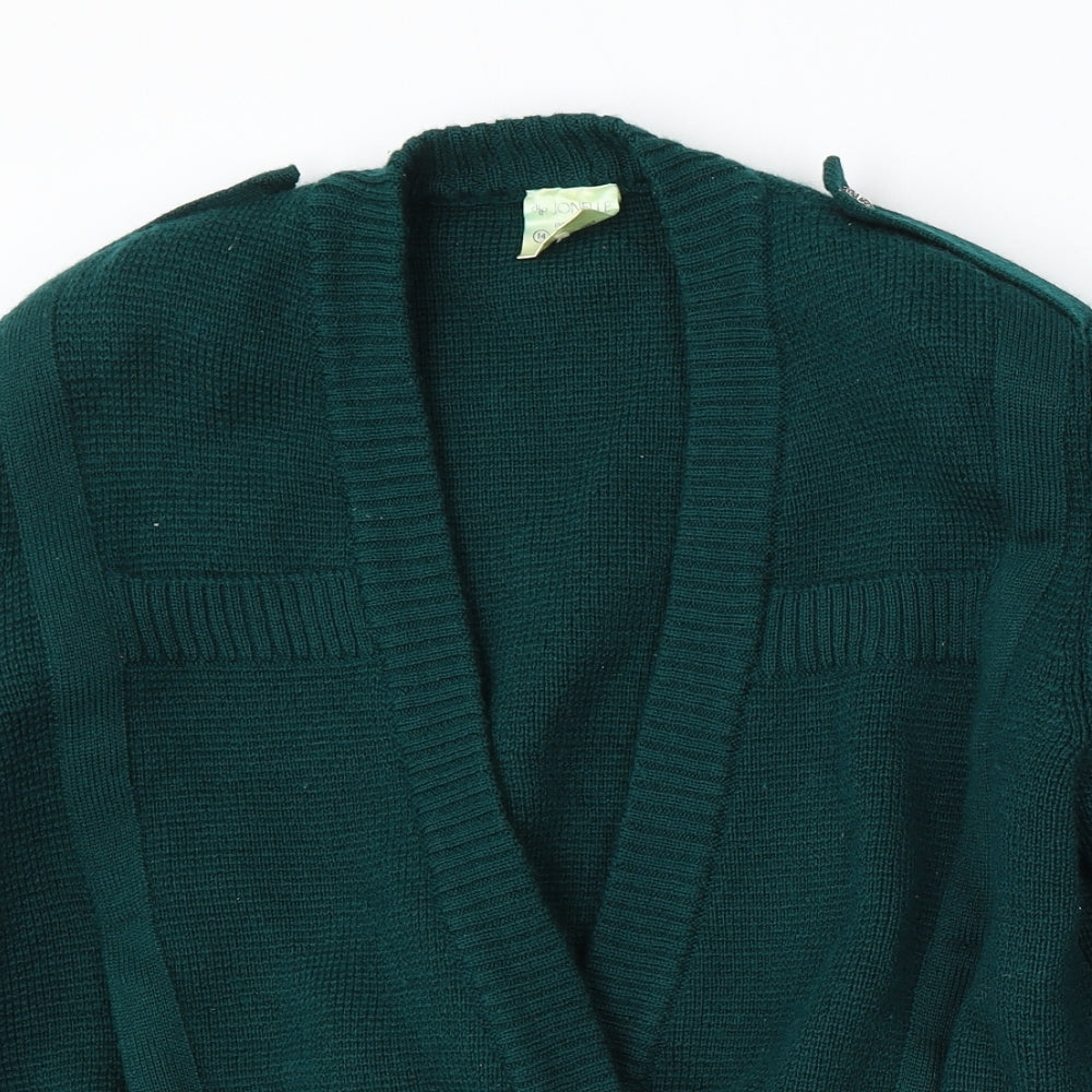 Jonelle Womens Green V-Neck  Wool Cardigan Jumper Size 14
