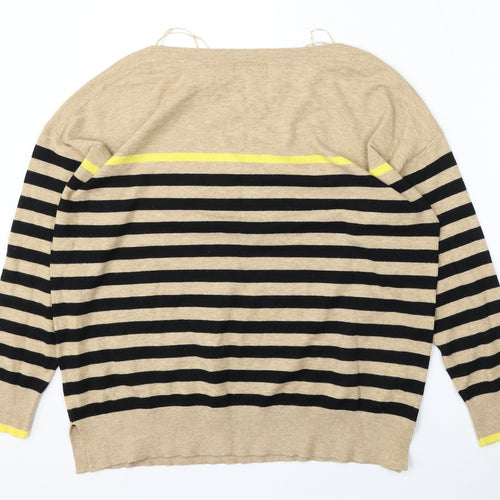 M&Co Womens Beige Round Neck Striped Viscose Pullover Jumper Size 14