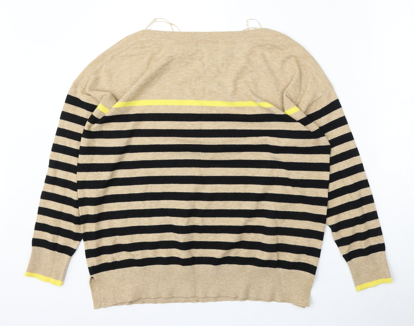 M&Co Womens Beige Round Neck Striped Viscose Pullover Jumper Size 14
