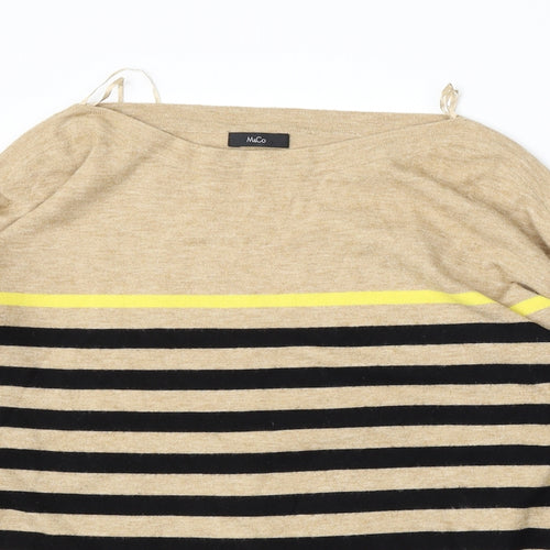 M&Co Womens Beige Round Neck Striped Viscose Pullover Jumper Size 14
