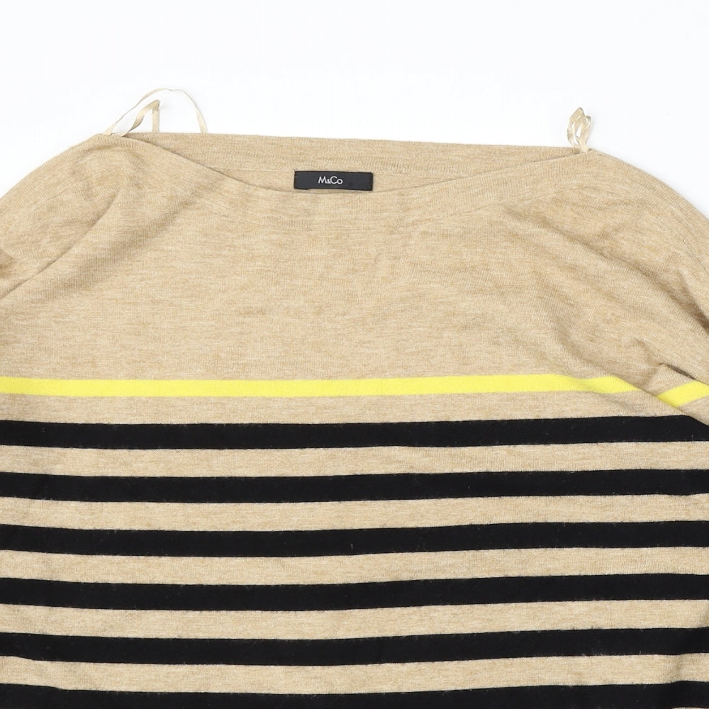 M&Co Womens Beige Round Neck Striped Viscose Pullover Jumper Size 14