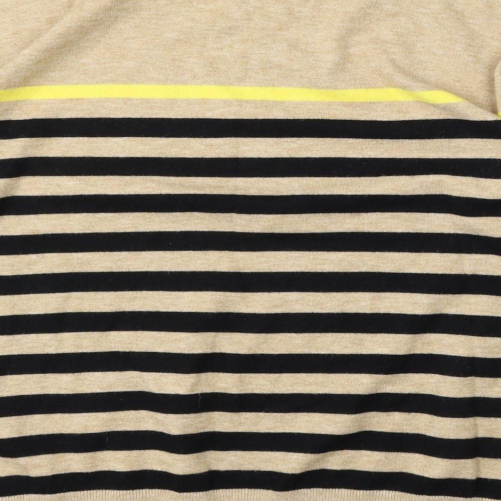 M&Co Womens Beige Round Neck Striped Viscose Pullover Jumper Size 14