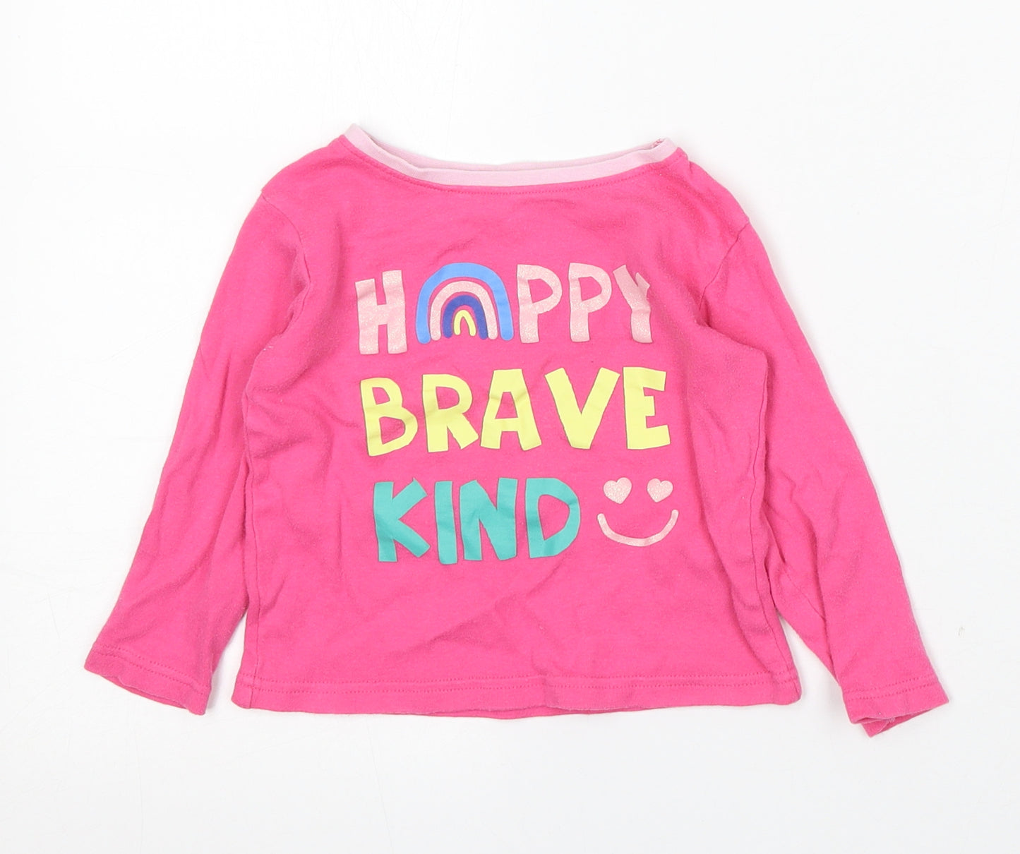Dunnes Stores Girls Pink  Cotton Basic T-Shirt Size 2-3 Years Round Neck