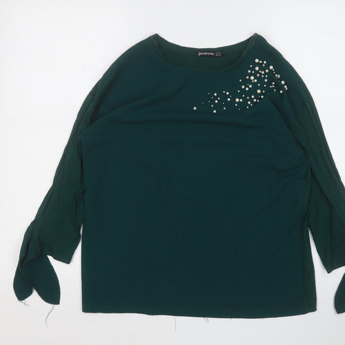 Stradivarius Womens Green  Polyester Basic Blouse Size M Round Neck