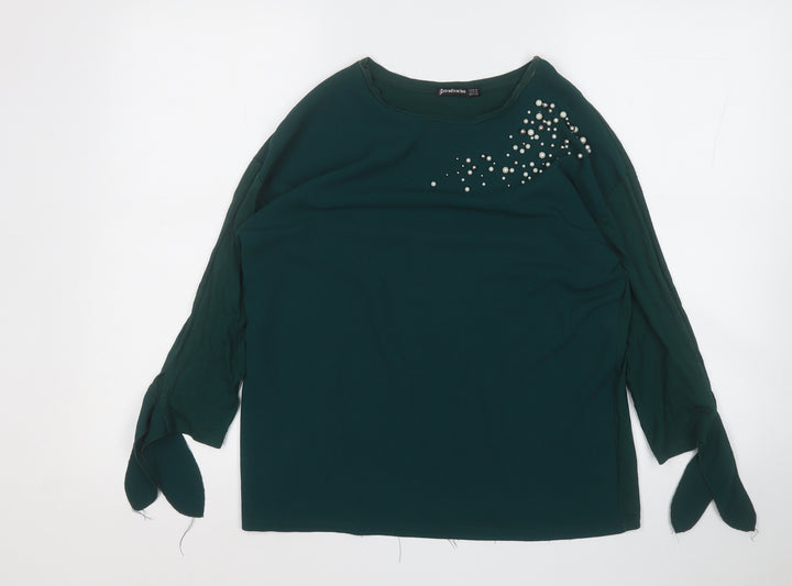 Stradivarius Womens Green Polyester Basic Blouse Size M Round Neck