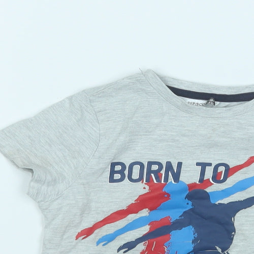Pep&Co Boys Grey  Cotton Basic T-Shirt Size 2-3 Years Round Neck  - Born to play