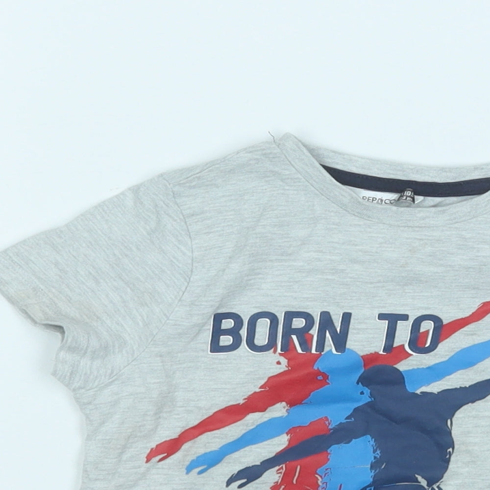 Pep&Co Boys Grey  Cotton Basic T-Shirt Size 2-3 Years Round Neck  - Born to play