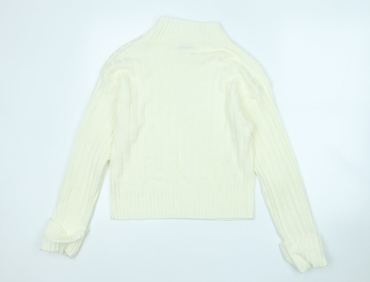 rebellious Womens Yellow Mock Neck  Acrylic Henley Jumper Size M