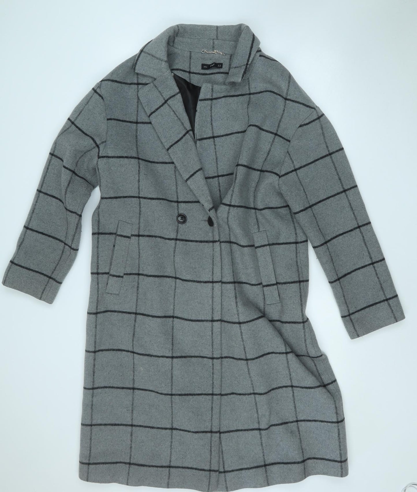 F&F Womens Grey Geometric  Trench Coat Coatigan Size 16