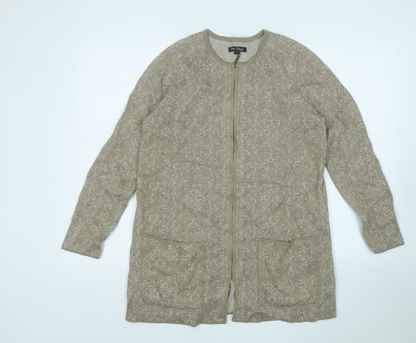 ellen reyes Womens Brown Round Neck Geometric Cotton Full Zip Jumper Size M
